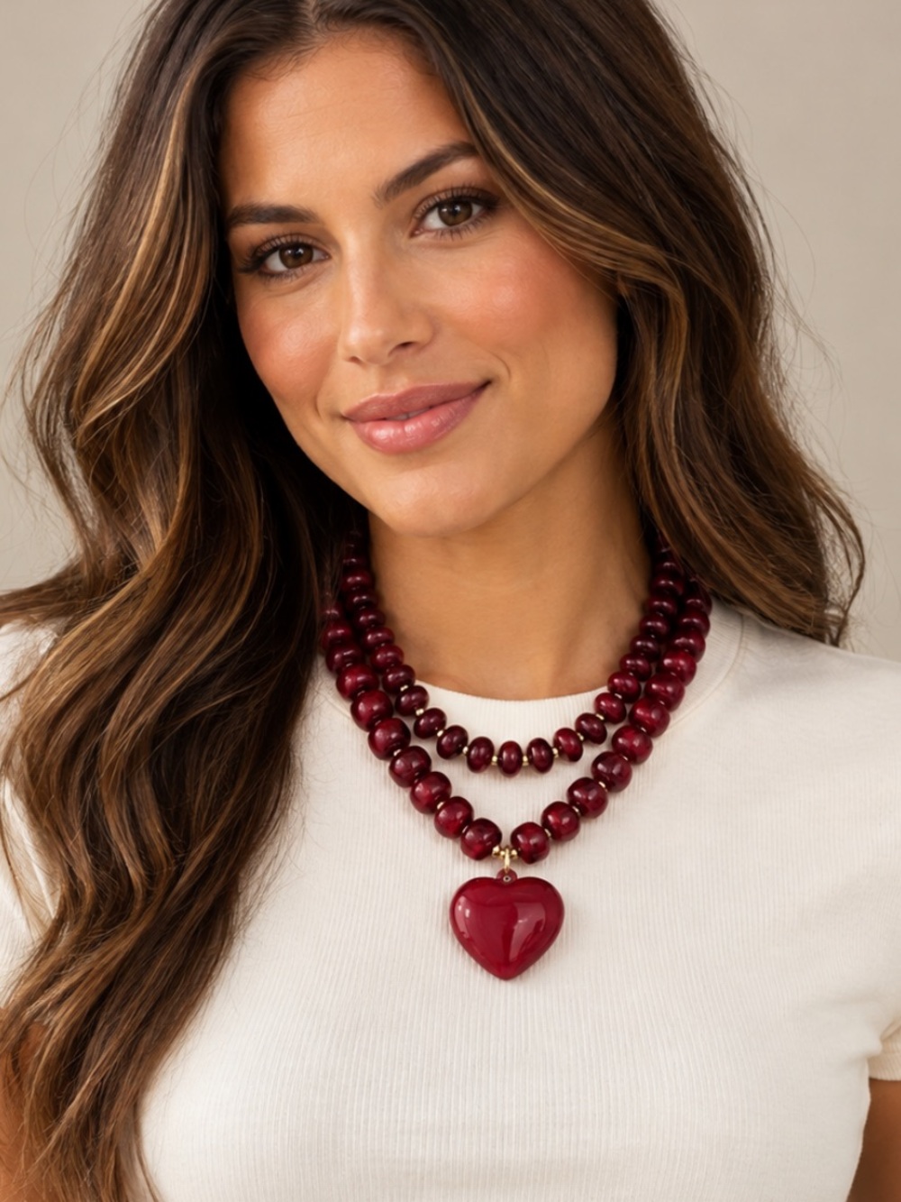 New! Cranberry Red Wine Beaded Statement Necklace Stack NWOT
